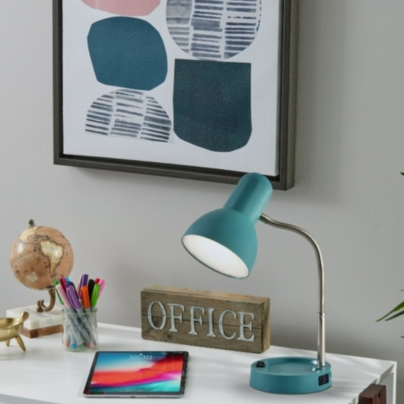 LED Gooseneck Desk Lamp with Catch-All Base & AC Outlet - Teal - Picture 3 of 12